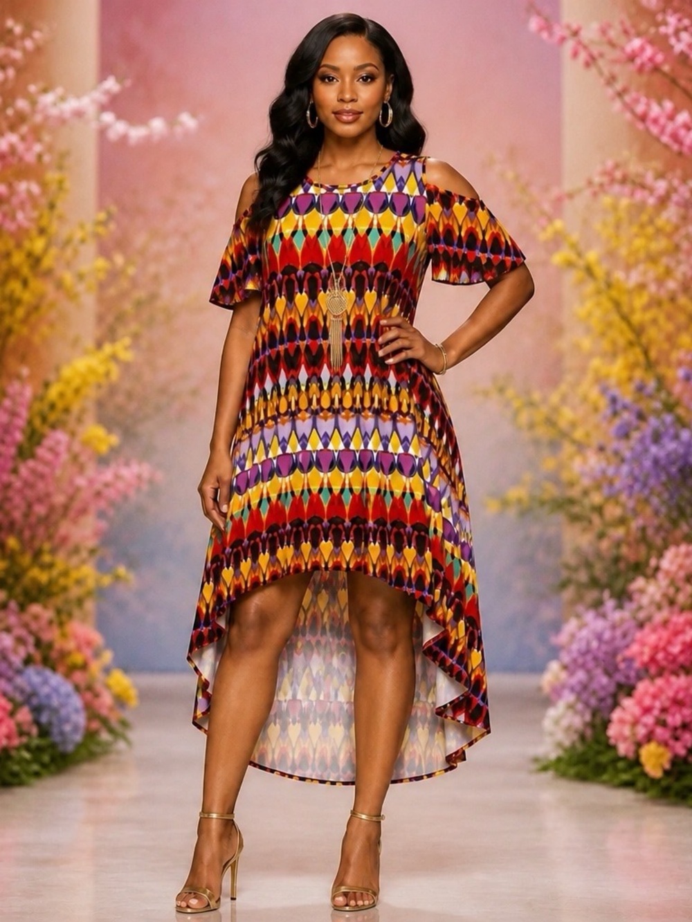 Kate & Mallory Cold Shoulder, High Low Maxi Dress 2X